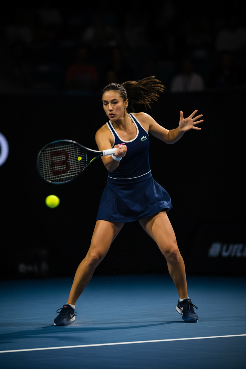 Tennis player with racket