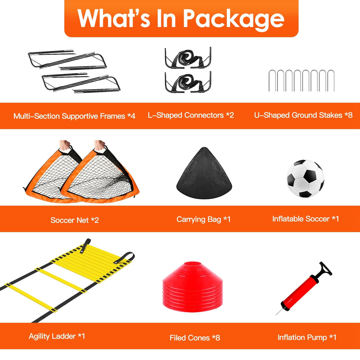 Kids Soccer Goal Training Equipment Set For Backyard Foldable 4x3FT Soccer Net Agility Ladder Inflatable Soccer Field Cones Portable Soccer Practice N