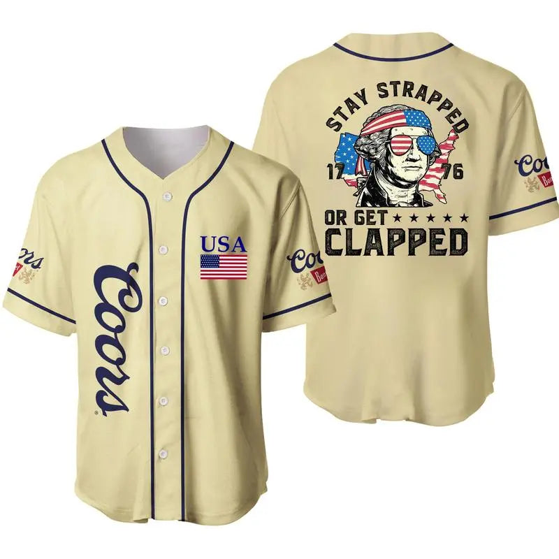 George Washington 1776 Baseball Jersey – 4th of July Coors Beer USA Flag Party Shirt
