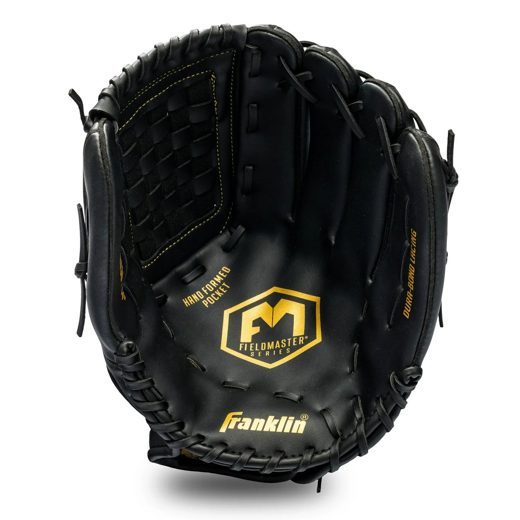 Franklin Sports Baseball and Softball Glove - Field Master - Baseball and Softball Mitt - Adult and Youth Glove - Right Hand Throw - 14" - Black/Gold