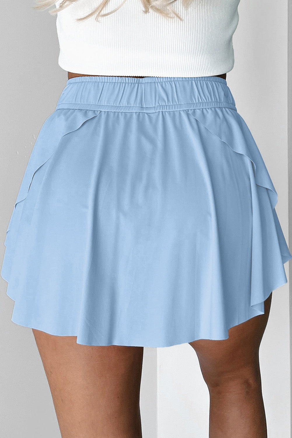 Solid Drawstring Elastic Waist Lined Tennis Skort