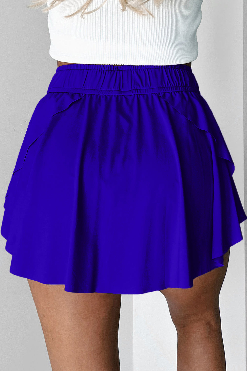 Solid Drawstring Elastic Waist Lined Tennis Skort
