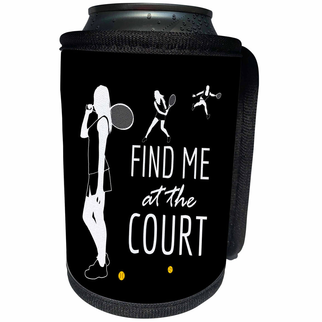 3dRose Alexis Design - Sport Tennis - Tennis. Find me at the court, elegant composition on black - Can Cooler Bottle Wrap (cc_281281)