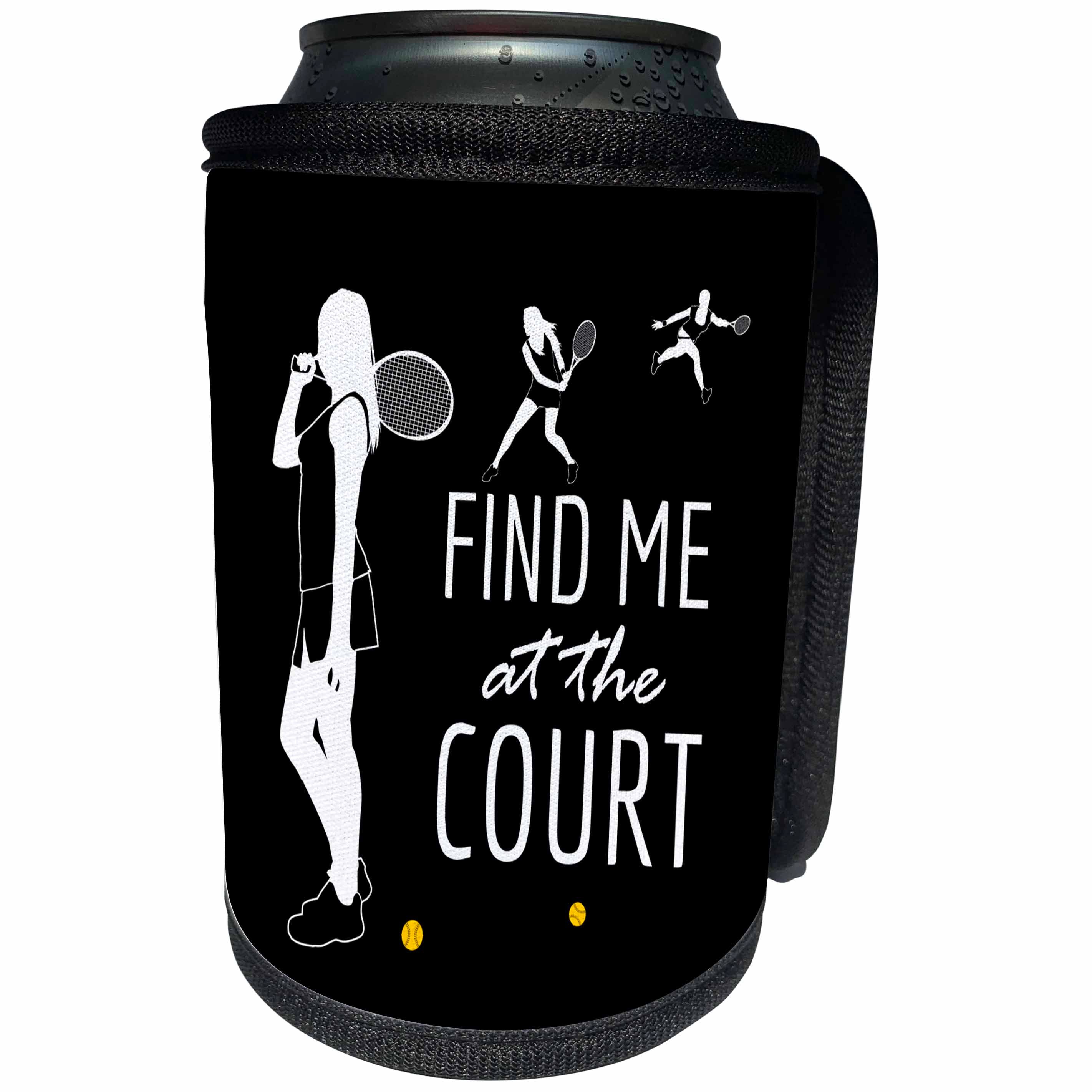 3dRose Alexis Design - Sport Tennis - Tennis. Find me at the court, elegant composition on black - Can Cooler Bottle Wrap (cc_281281)