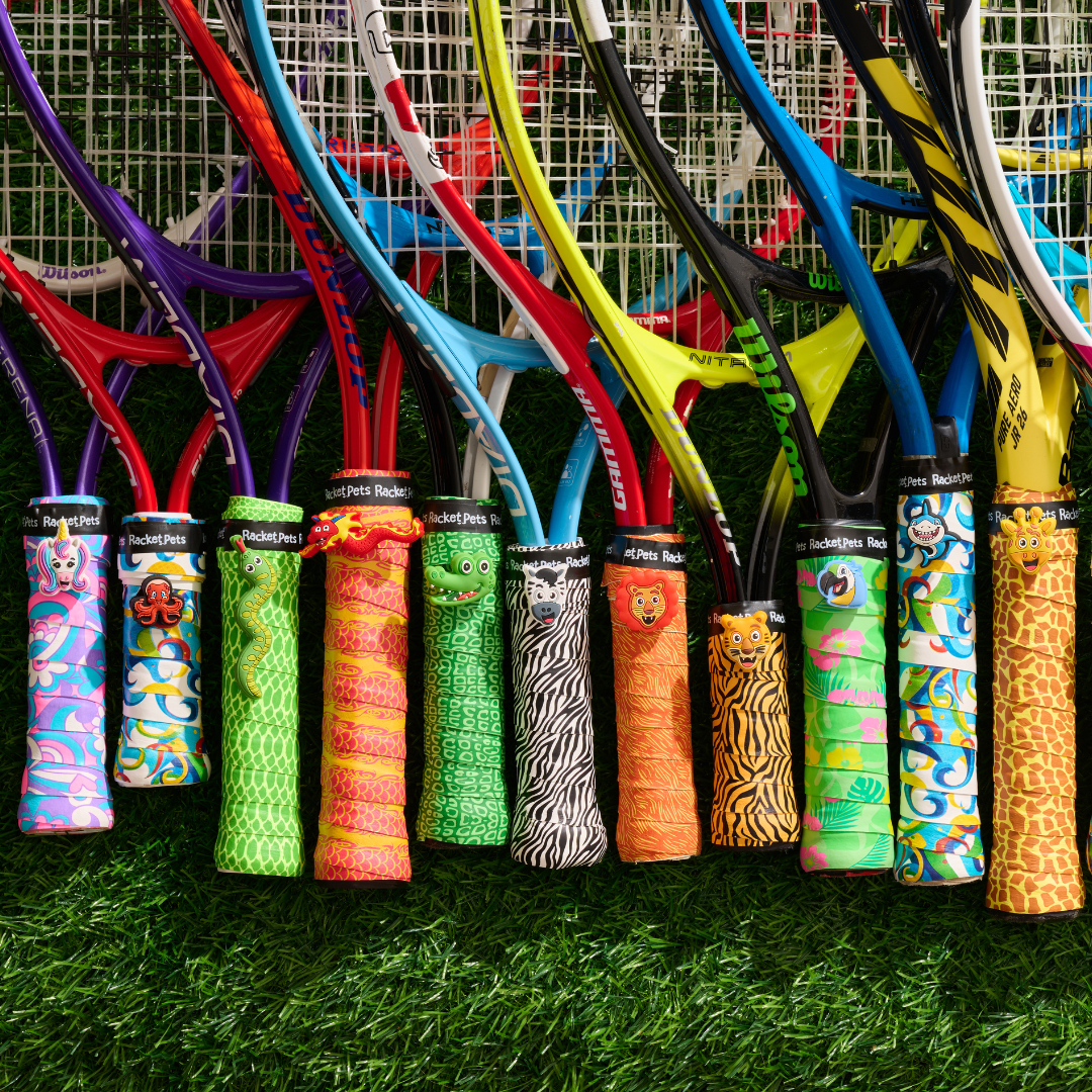 VALUE PACK - A Green Snake Racket Pet Tennis Dampener and Overgrip Tape with a (Pack of 2) Replacement Overgrip Tape