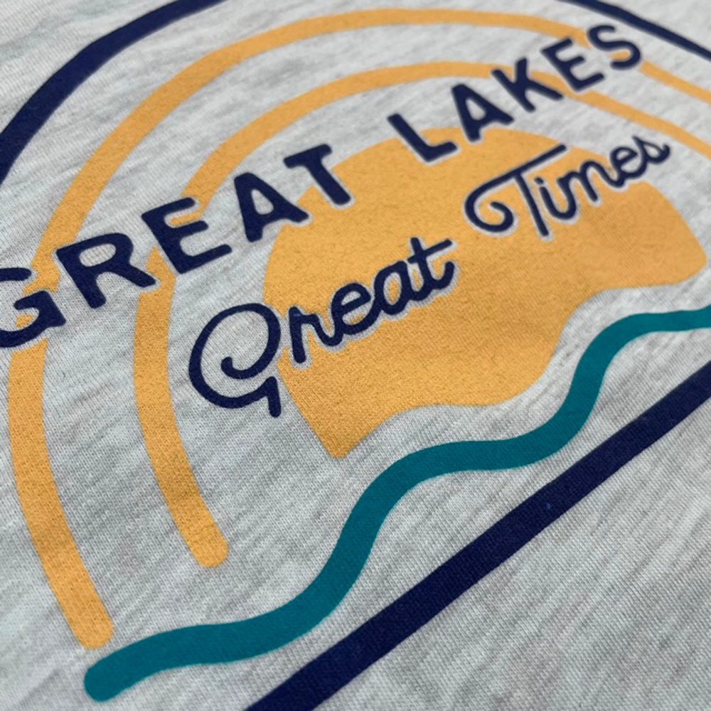 Mens T-Shirt Michigan Great Lakes Great Times (Heather Ice Blue)-FINAL SALE