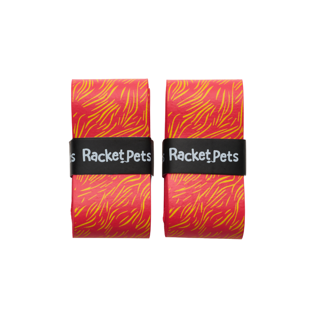 VALUE PACK - A Orange Lion Racket Pet Tennis Dampener and Overgrip Tape with a (Pack of 2) Replacement Overgrip Tape