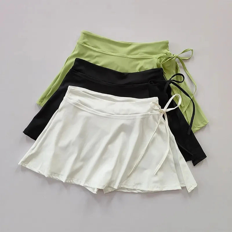 Tennis Skirt Pants Half-body Quick Drying Pocket Skirt Side Split Strap Pants For Outwear