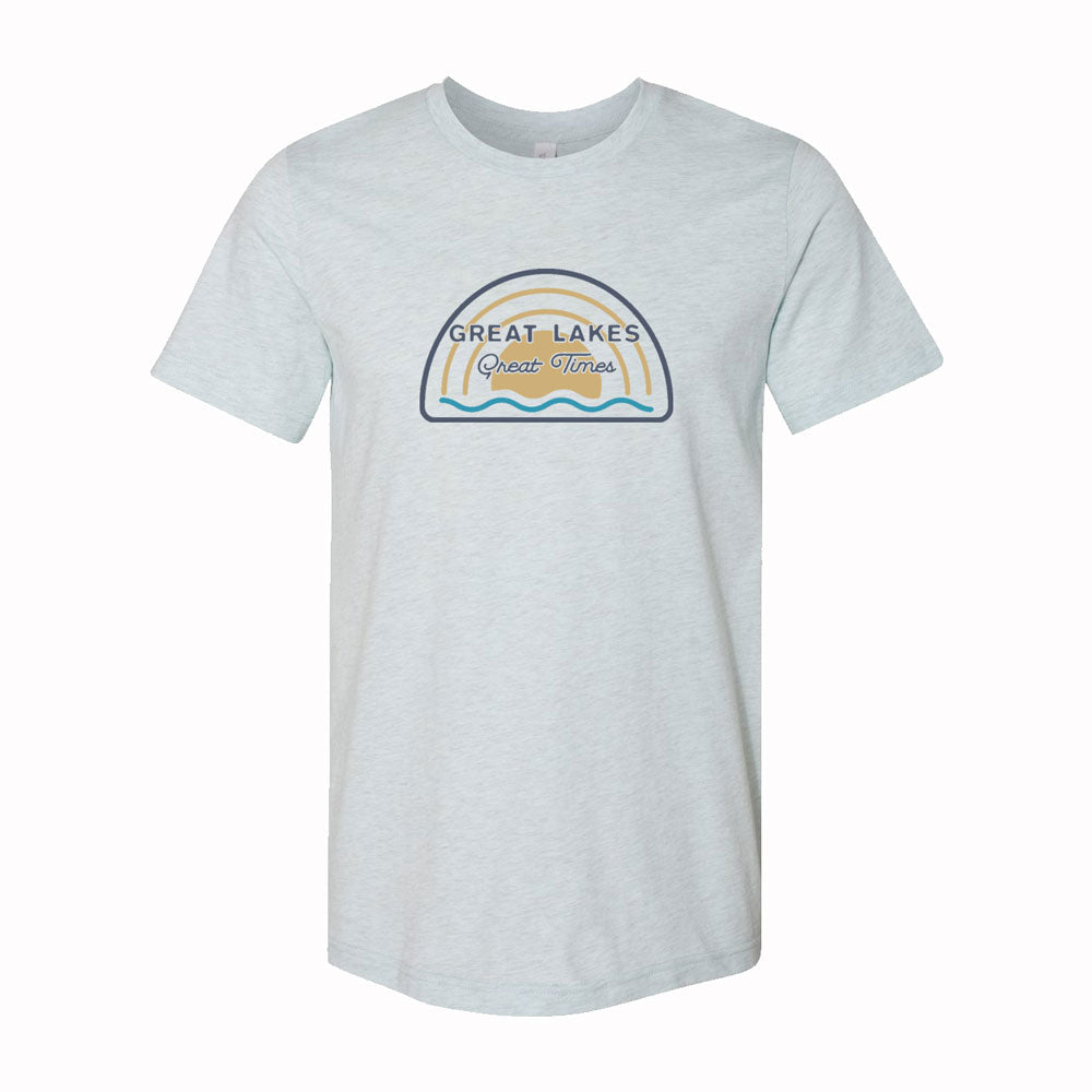 Mens T-Shirt Michigan Great Lakes Great Times (Heather Ice Blue)-FINAL SALE