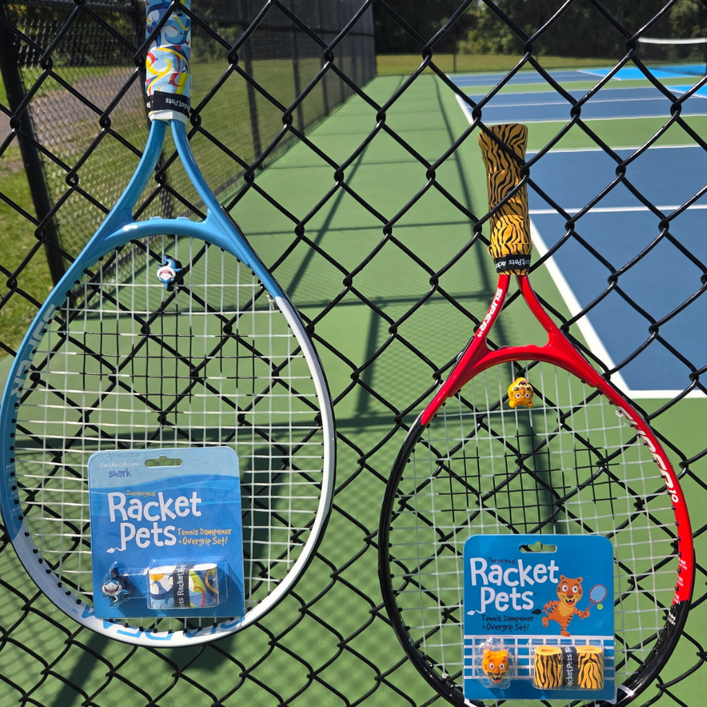 VALUE PACK - A Yellow Tiger Racket Pet Tennis Dampener and Overgrip Tape with a (Pack of 2) Replacement Overgrip Tape
