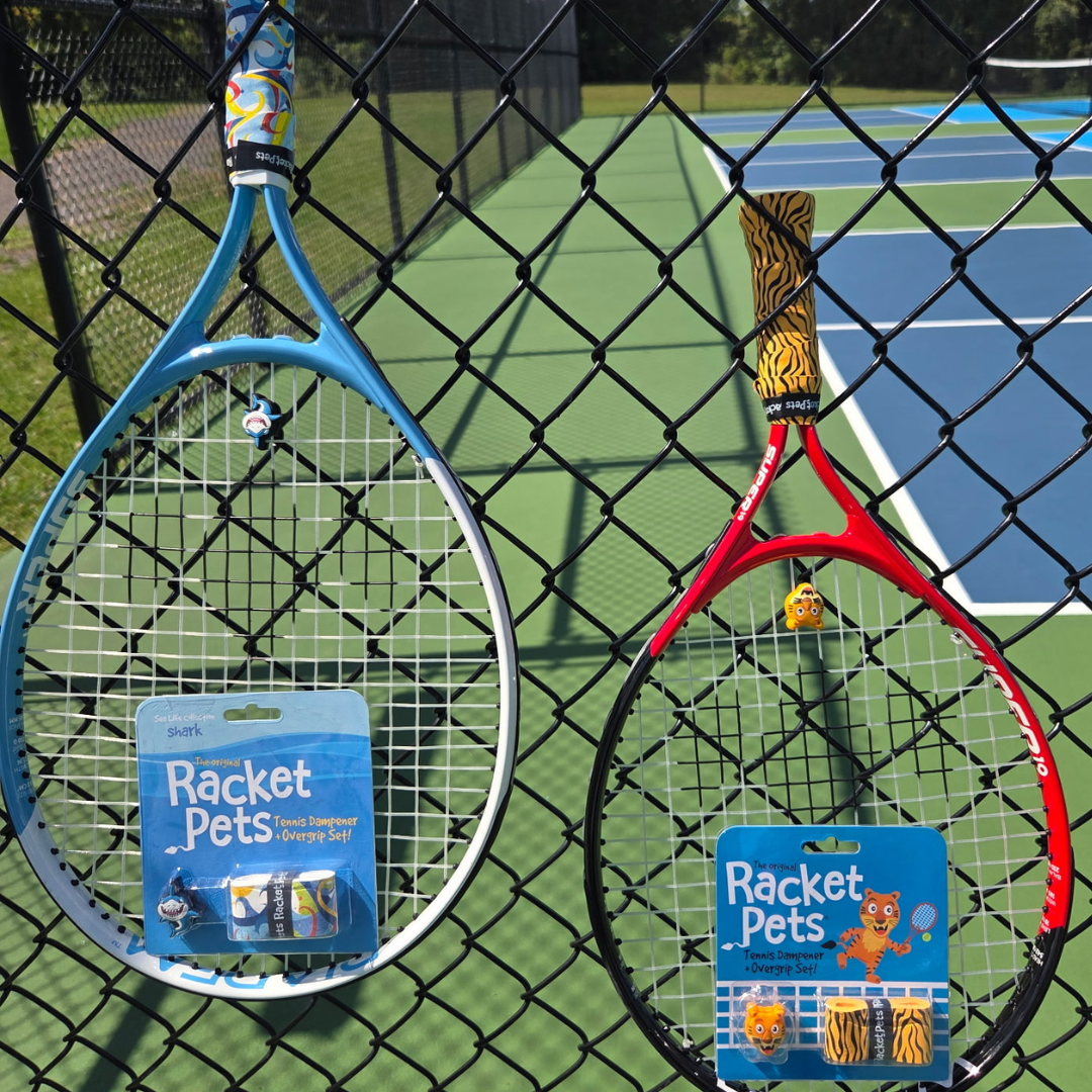 VALUE PACK - A Yellow Tiger Racket Pet Tennis Dampener and Overgrip Tape with a (Pack of 2) Replacement Overgrip Tape