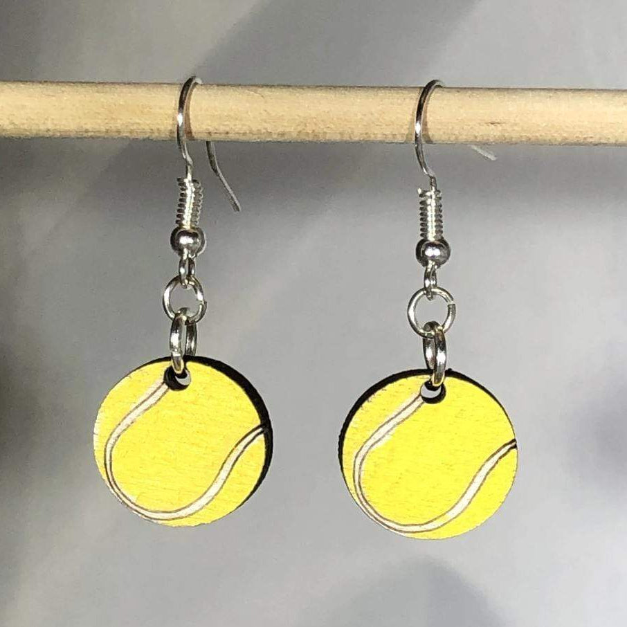 Tennis Ball Wooden Dangle Earrings | Sports Jewelry