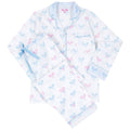 Women's Tennis Bows Long PJ Set - Blue Pink Organic Cotton Poplin