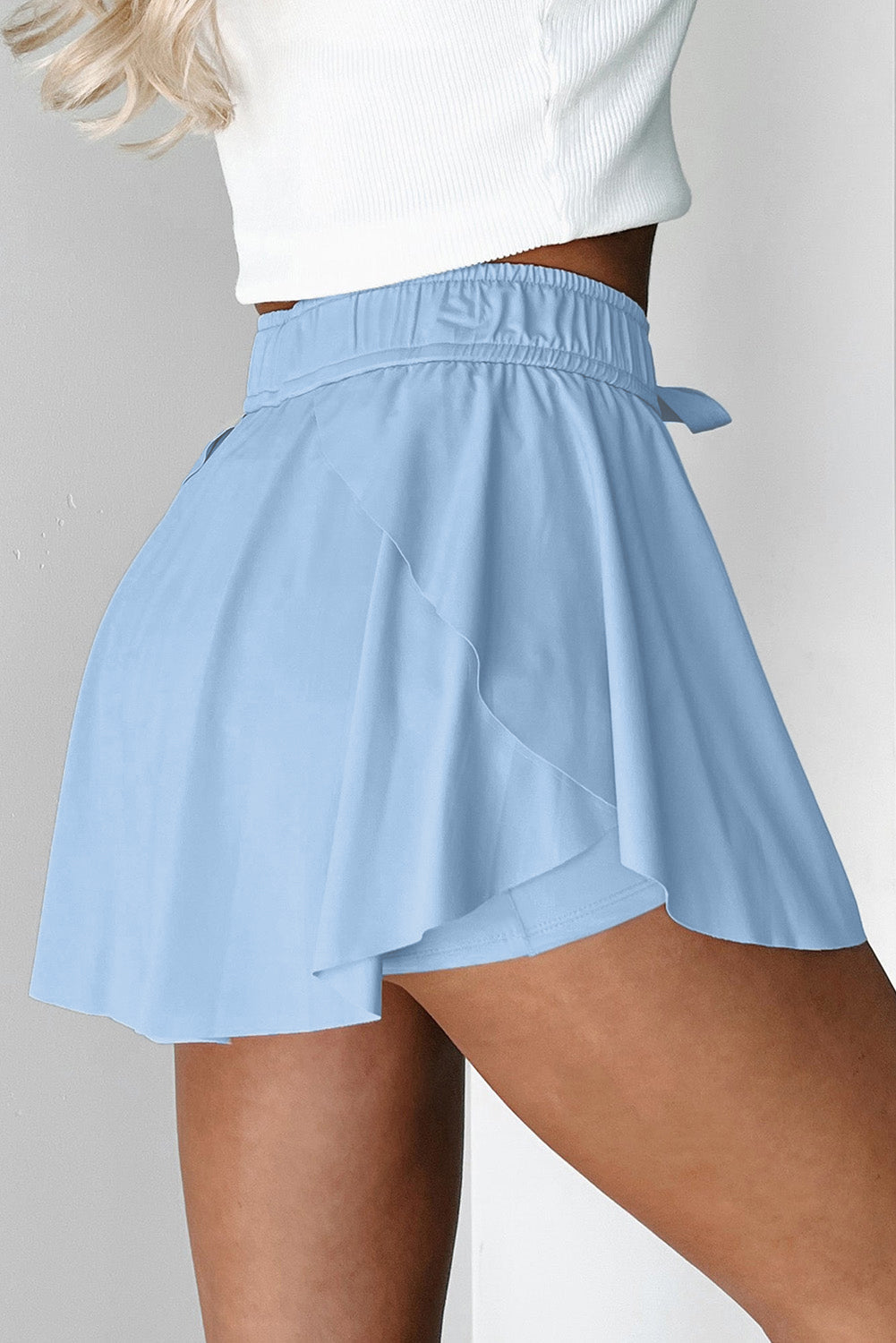 Solid Drawstring Elastic Waist Lined Tennis Skort