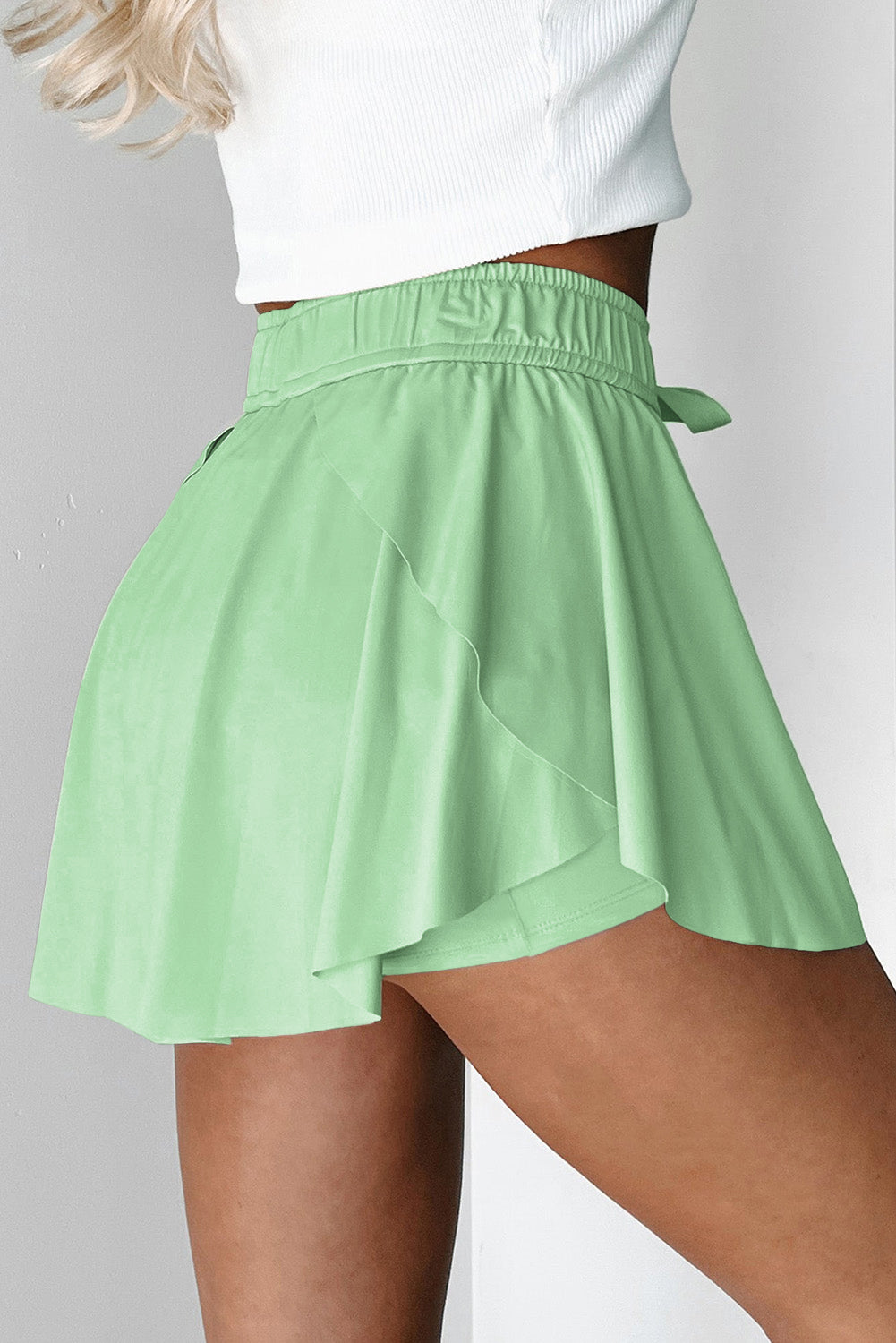 Solid Drawstring Elastic Waist Lined Tennis Skort