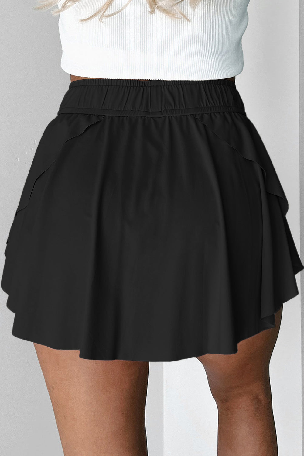 Solid Drawstring Elastic Waist Lined Tennis Skort