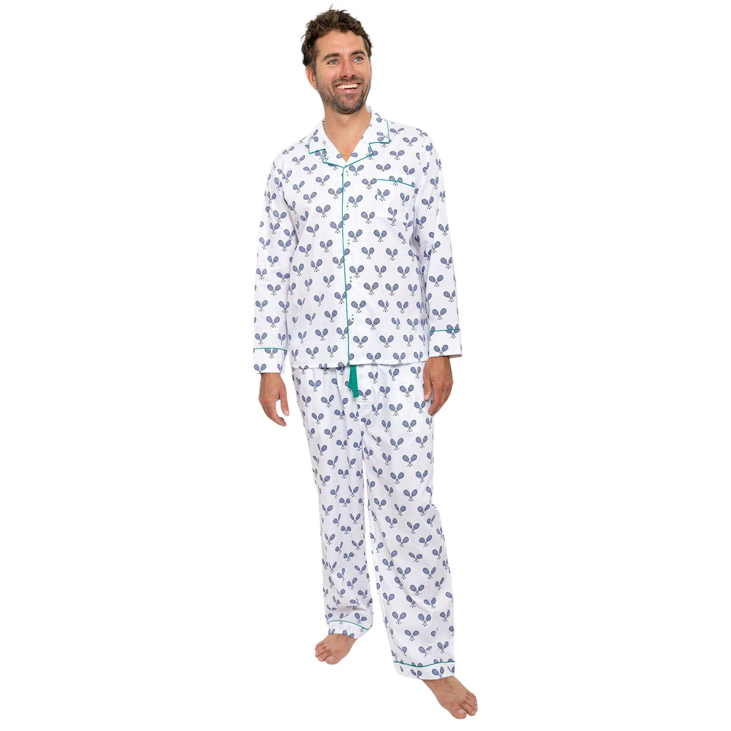 Men's Tennis Navy Long PJ Set - Organic Cotton Poplin