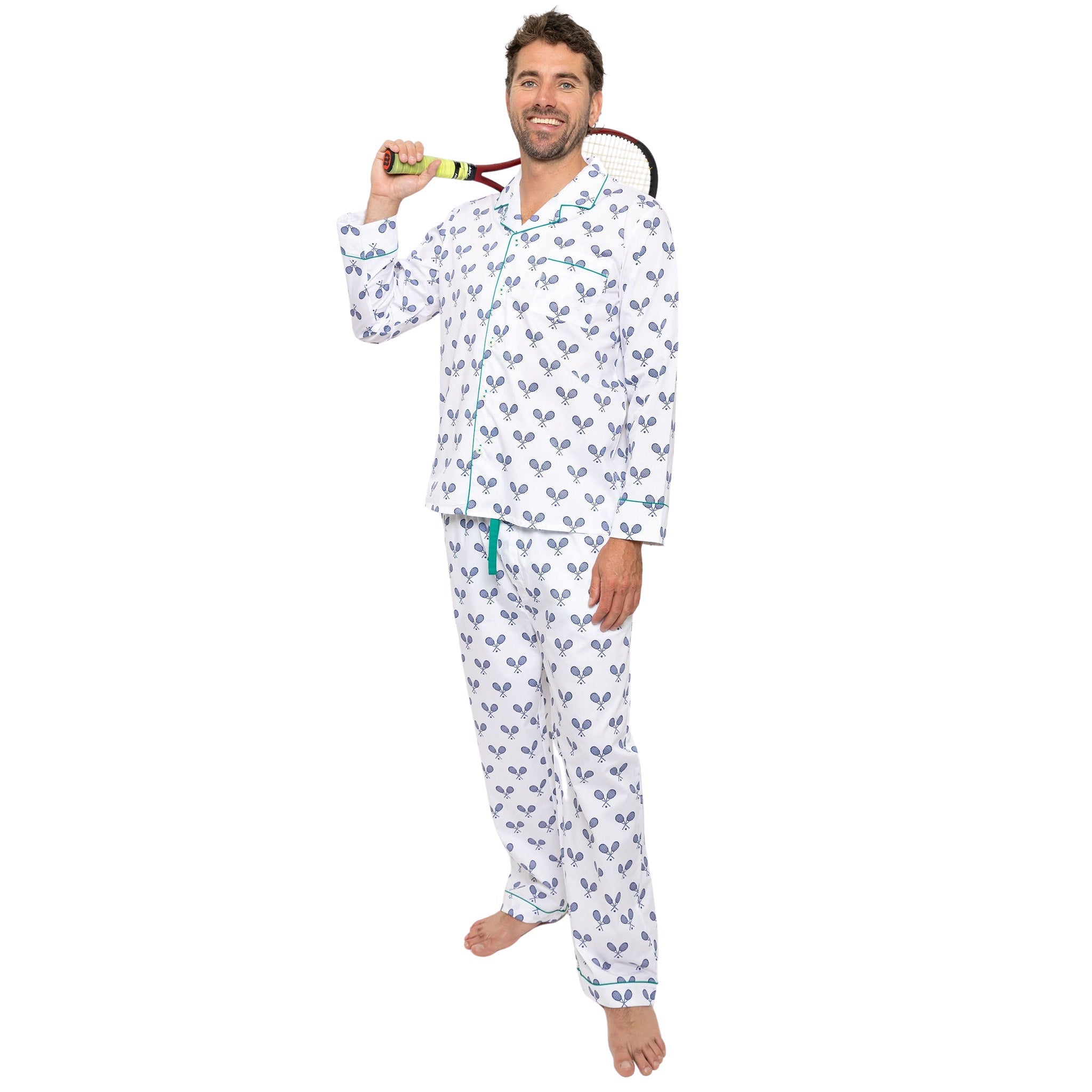 Men's Tennis Navy Long PJ Set - Organic Cotton Poplin