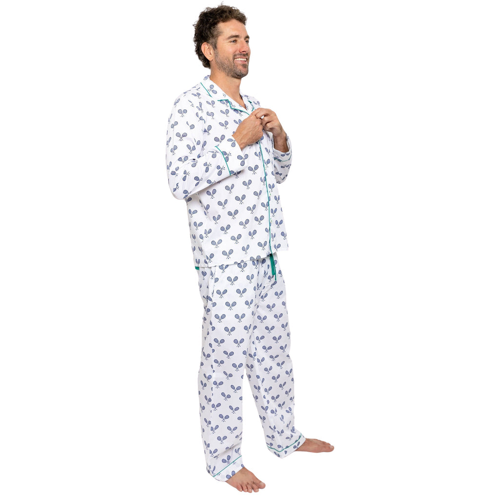 Men's Tennis Navy Long PJ Set - Organic Cotton Poplin