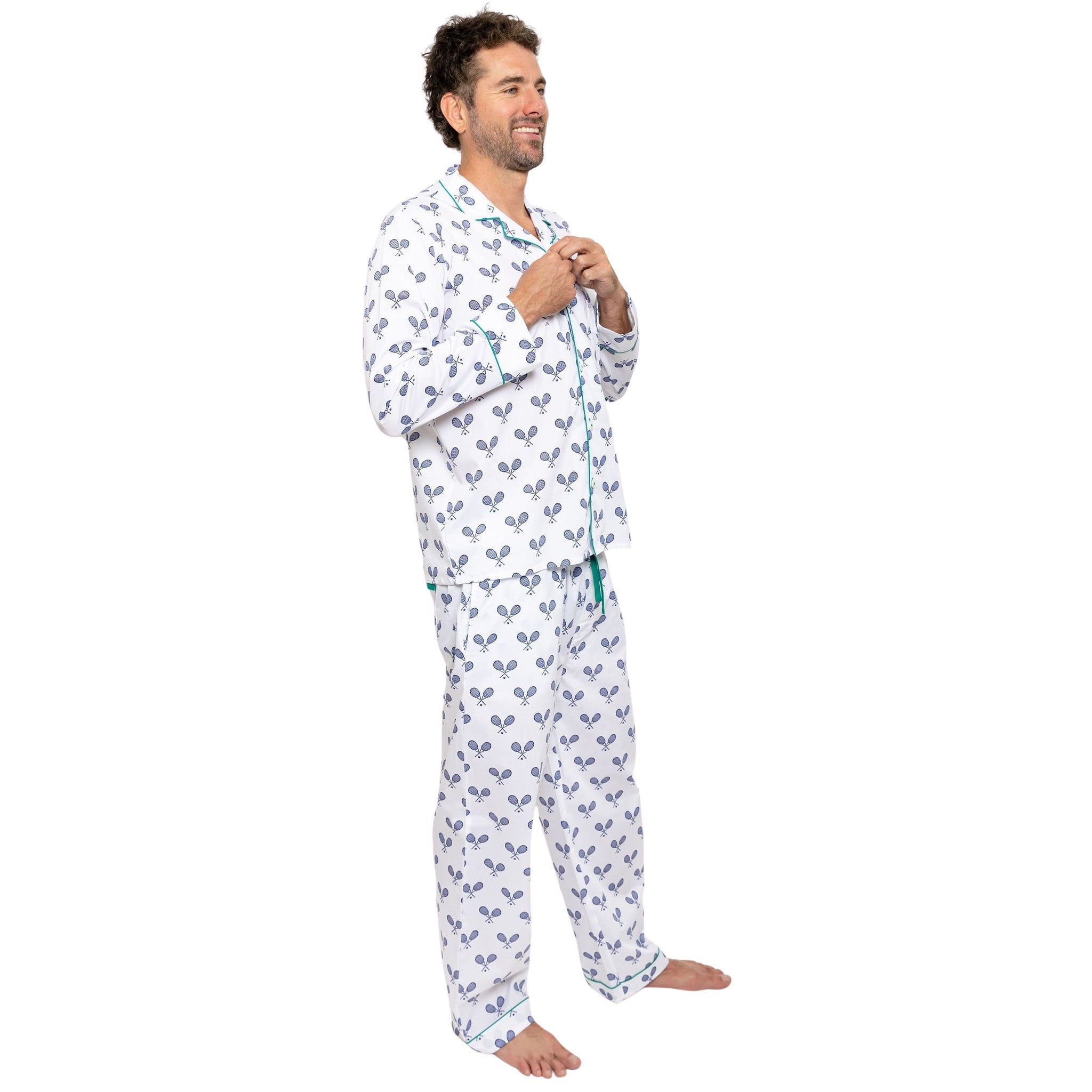 Men's Tennis Navy Long PJ Set - Organic Cotton Poplin