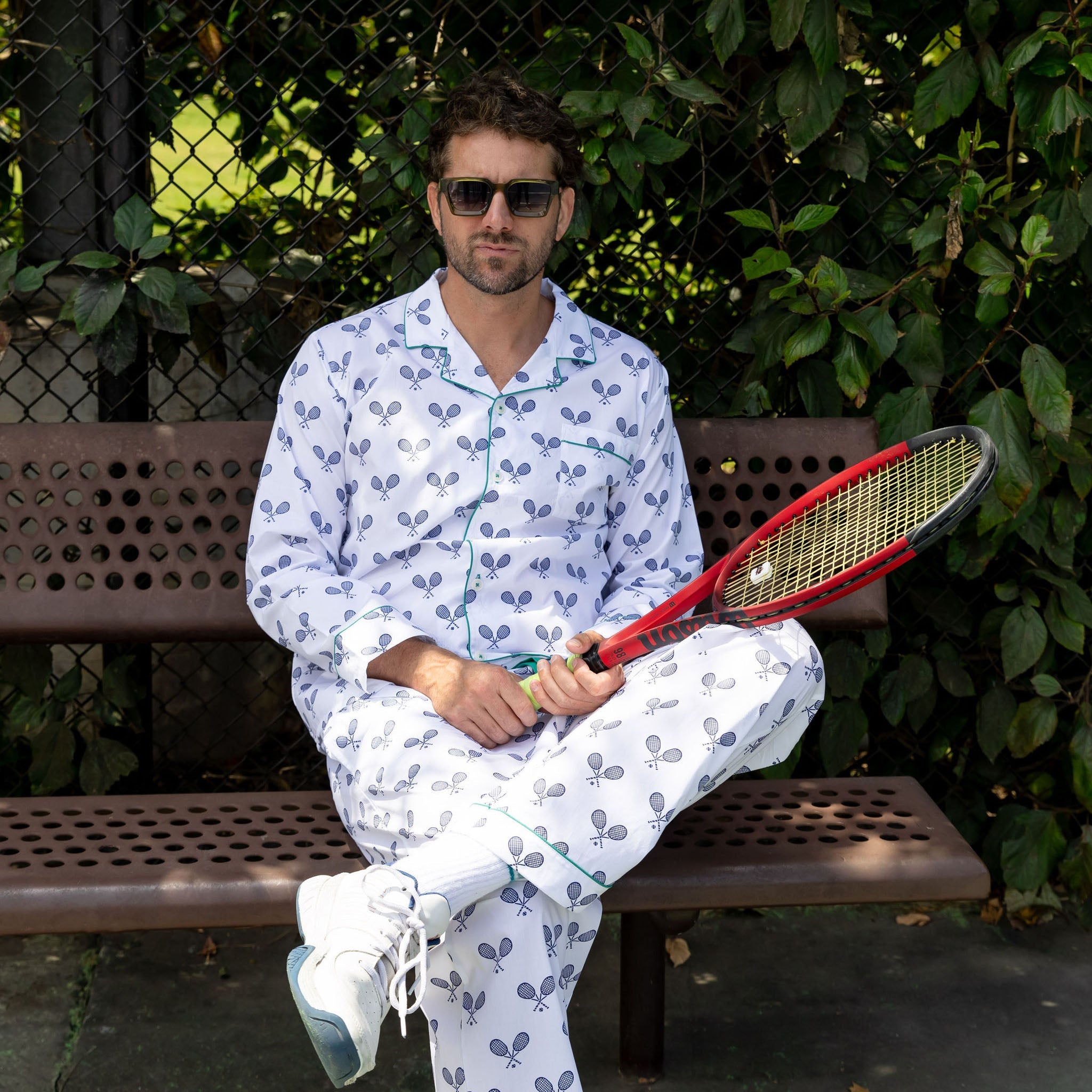 Men's Tennis Navy Long PJ Set - Organic Cotton Poplin