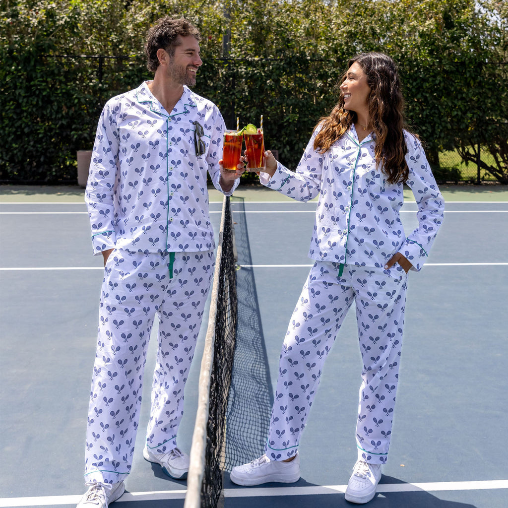 Men's Tennis Navy Long PJ Set - Organic Cotton Poplin