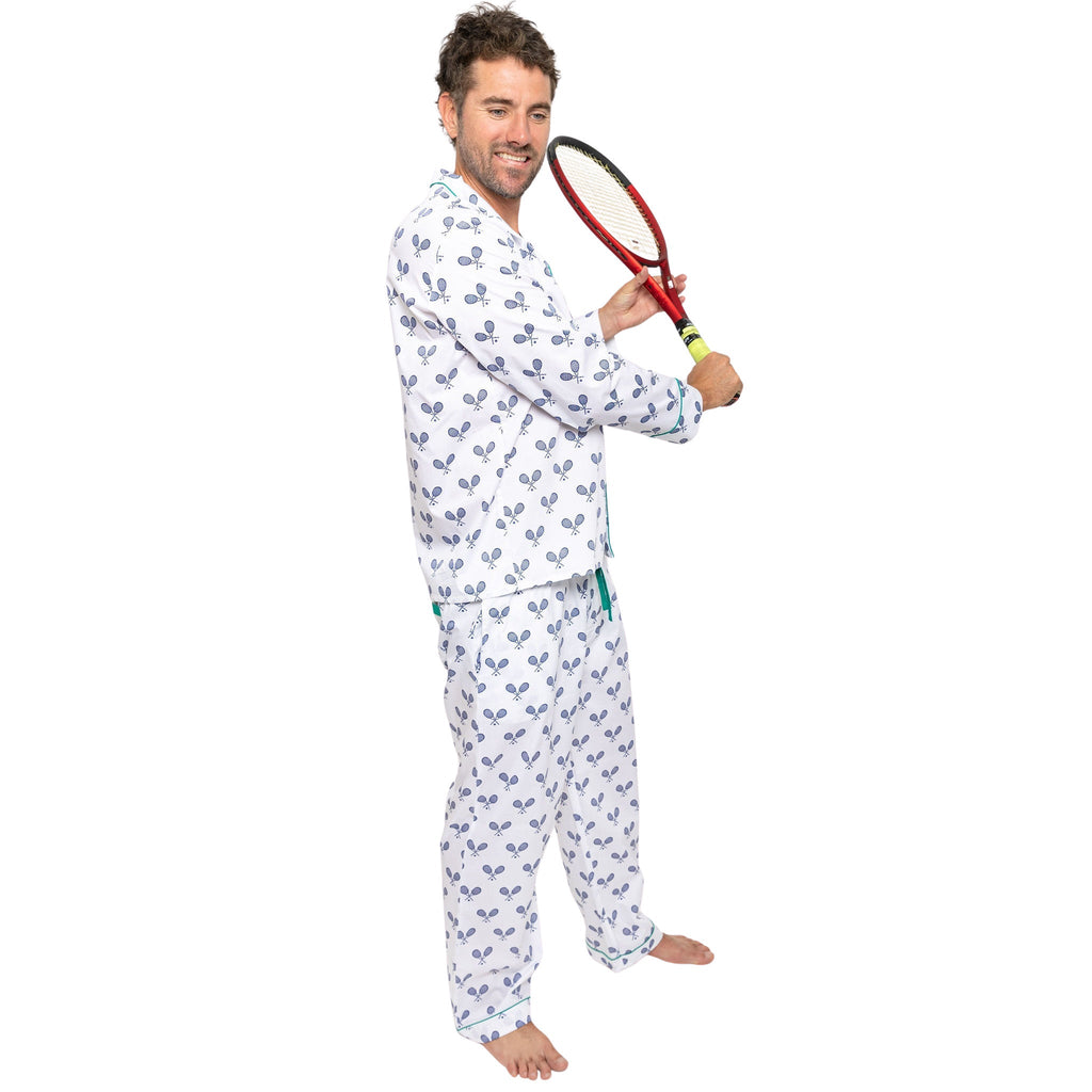 Men's Tennis Navy Long PJ Set - Organic Cotton Poplin