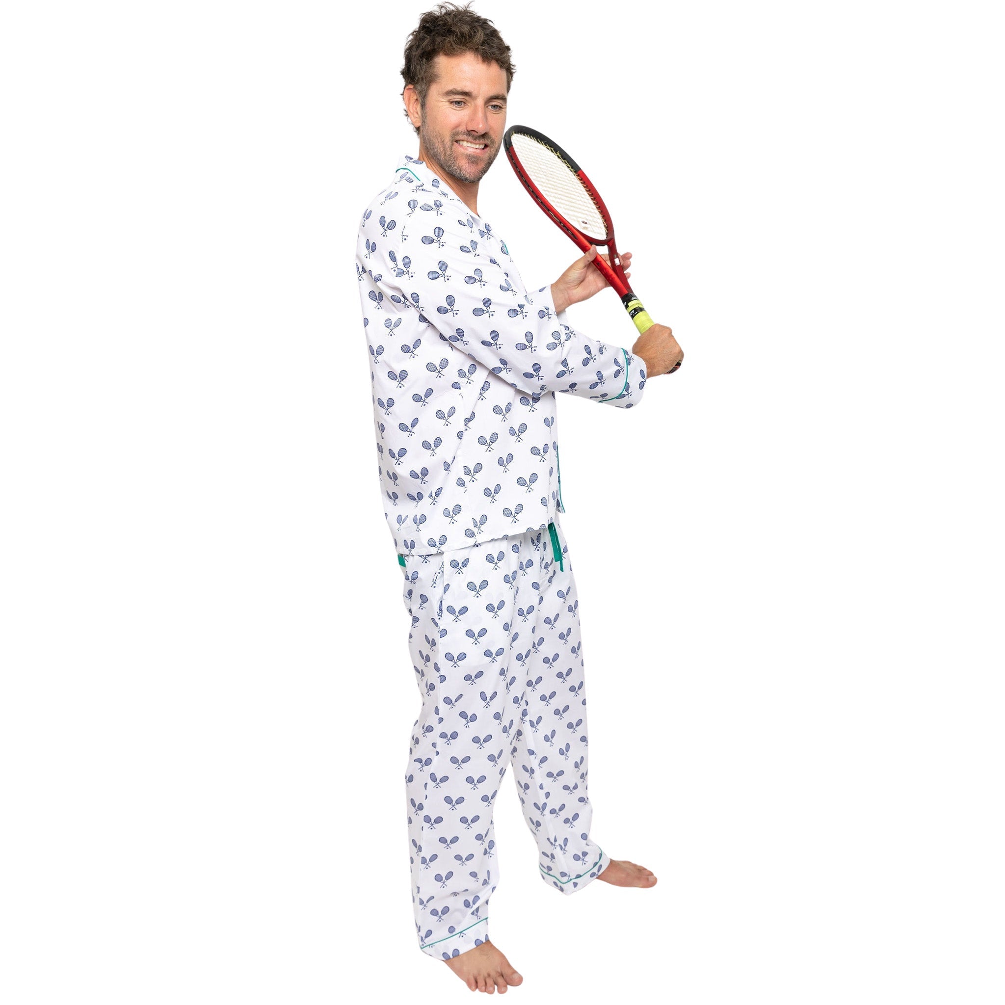 Men's Tennis Navy Long PJ Set - Organic Cotton Poplin