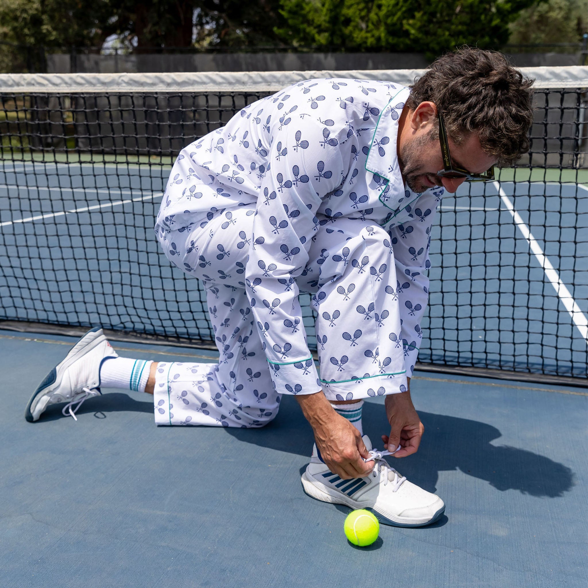 Men's Tennis Navy Long PJ Set - Organic Cotton Poplin