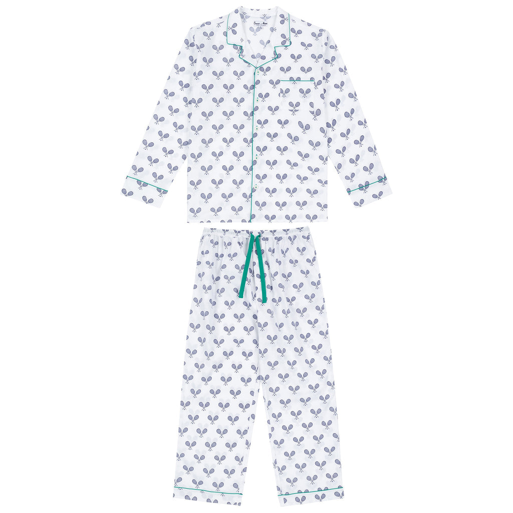 Men's Tennis Navy Long PJ Set - Organic Cotton Poplin
