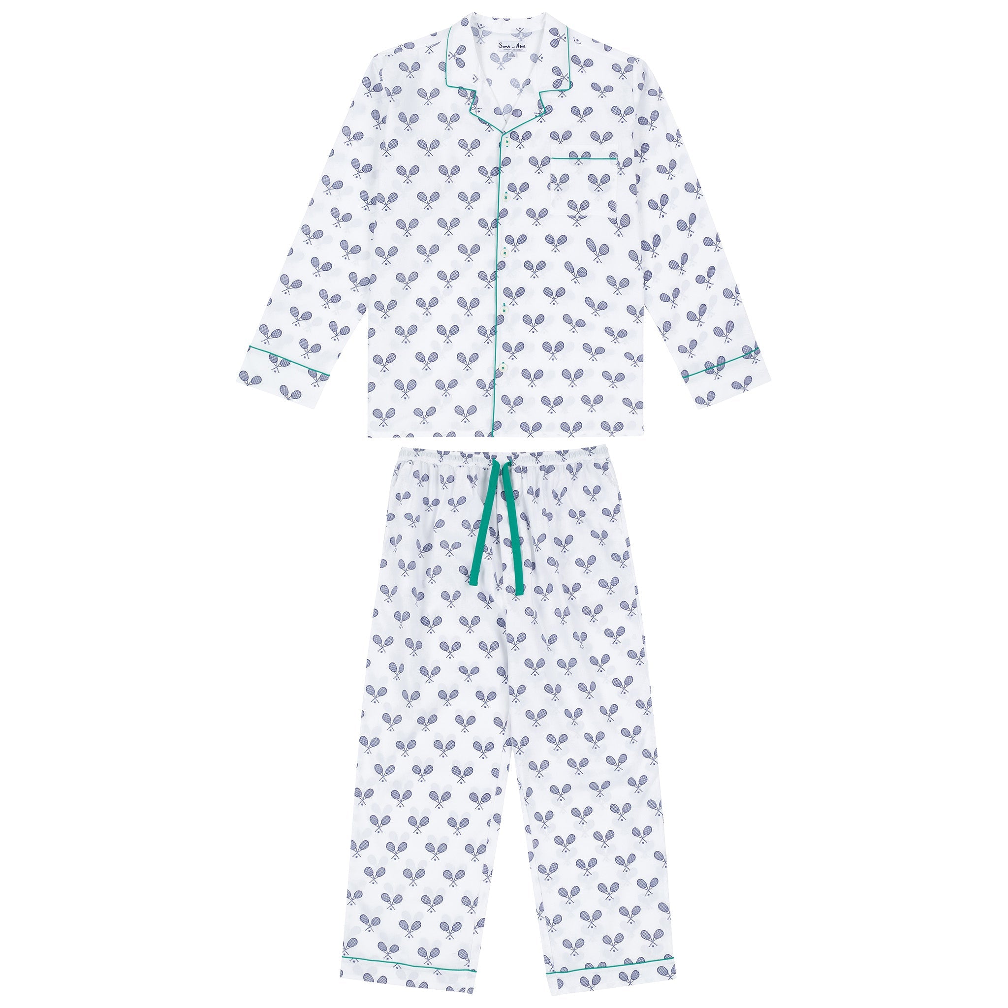 Men's Tennis Navy Long PJ Set - Organic Cotton Poplin