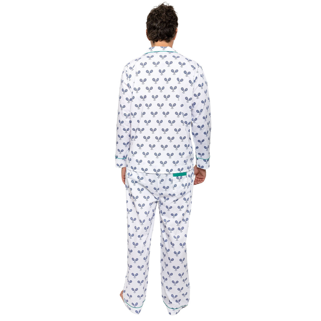 Men's Tennis Navy Long PJ Set - Organic Cotton Poplin