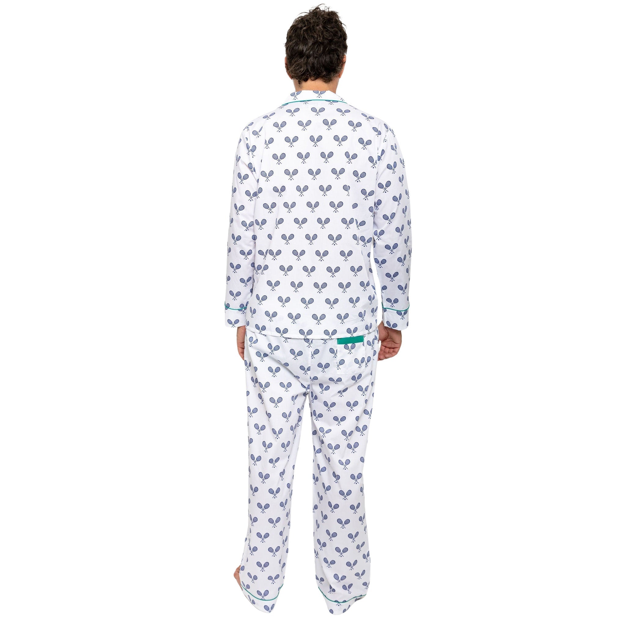 Men's Tennis Navy Long PJ Set - Organic Cotton Poplin