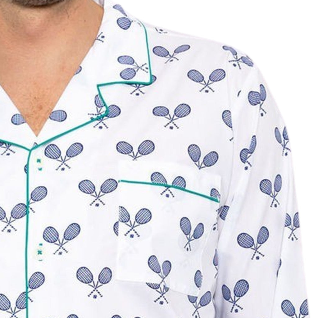 Men's Tennis Navy Long PJ Set - Organic Cotton Poplin