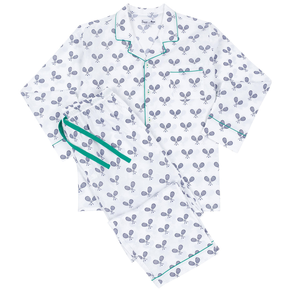 Men's Tennis Navy Long PJ Set - Organic Cotton Poplin