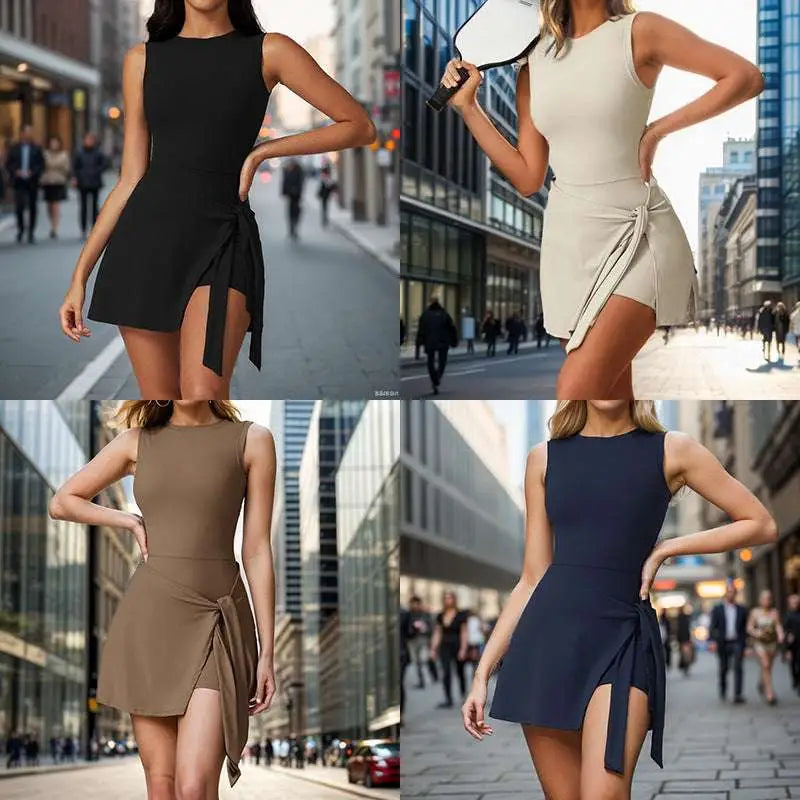 Sleeveless Side Slit Yoga Tennis Skirt Sport Dress